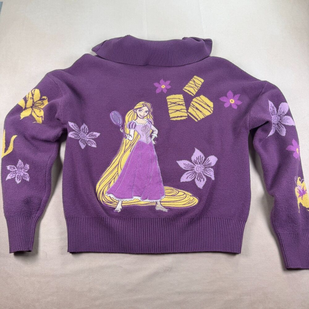 Disney Princess Rapunzel Tangled Knit Full Zip Cardigan Sweater Purple Women's M
